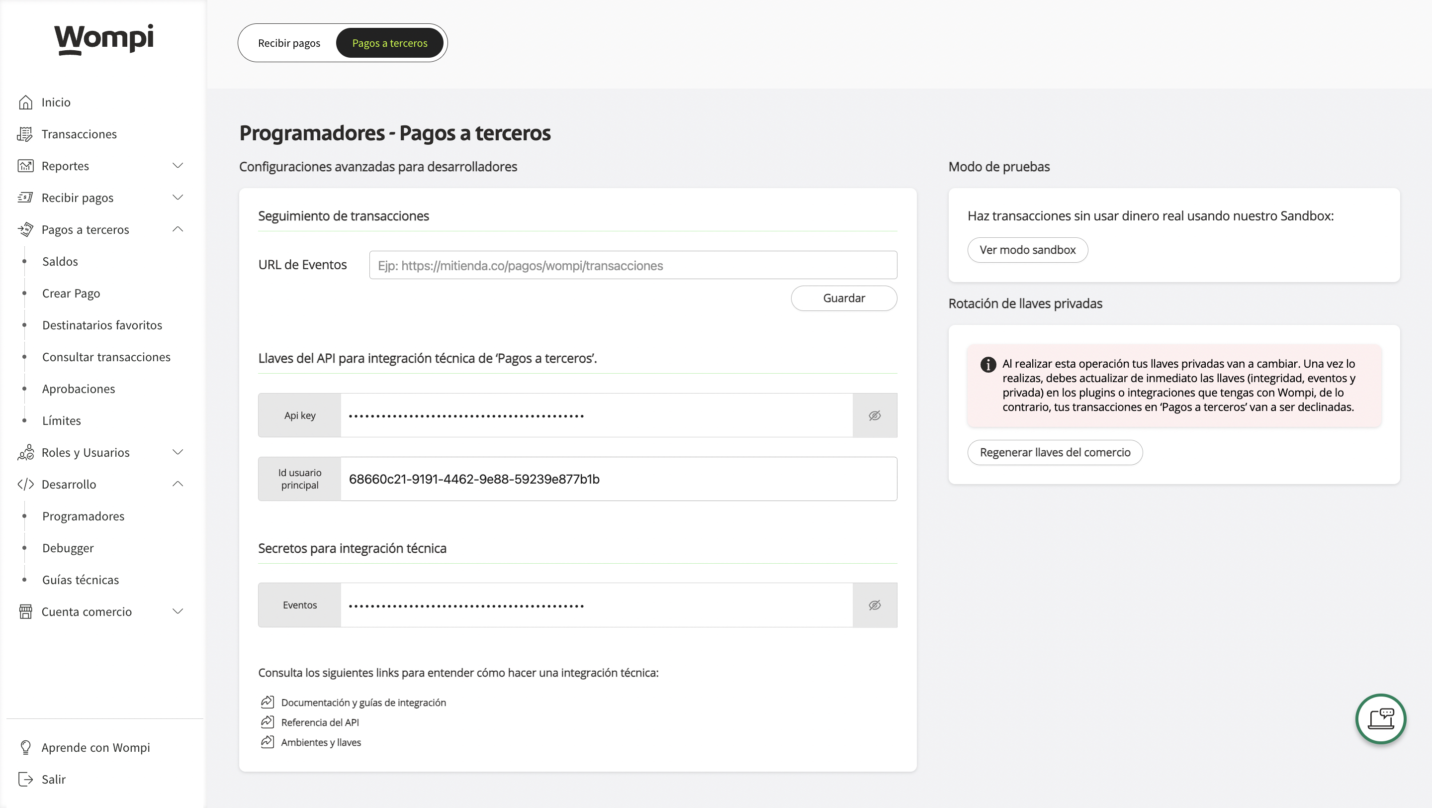 API Keys Pagos a Terceros